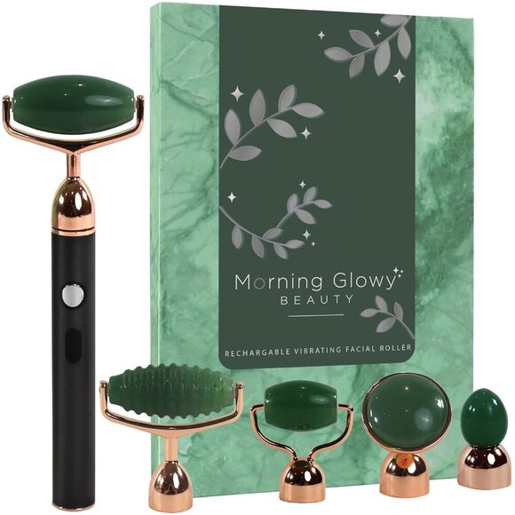 Vibrating Face Roller and Massager - 5 in 1 Rechargeable Jade Roller for Face fo - Picture 1 of 8